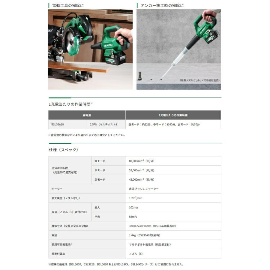 HiKOKI コードレスブロワ RB36DB(XP) アグレッシブグリーン HiKOKI コードレスブロワ RB36DB(XP) アグレッシブグリーン