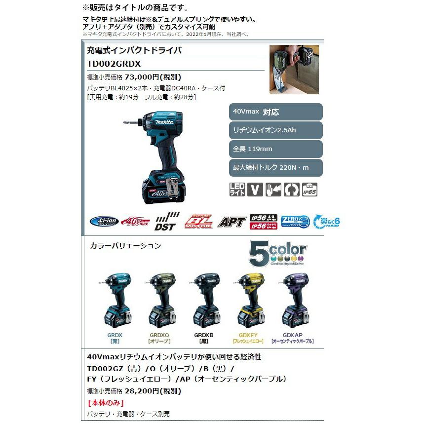 マキタ (マキタ) 充電式インパクトドライバ TD002GZB 黒 本体 マキタ (マキタ) 充電式インパクトドライバ TD002GZB 黒 本体