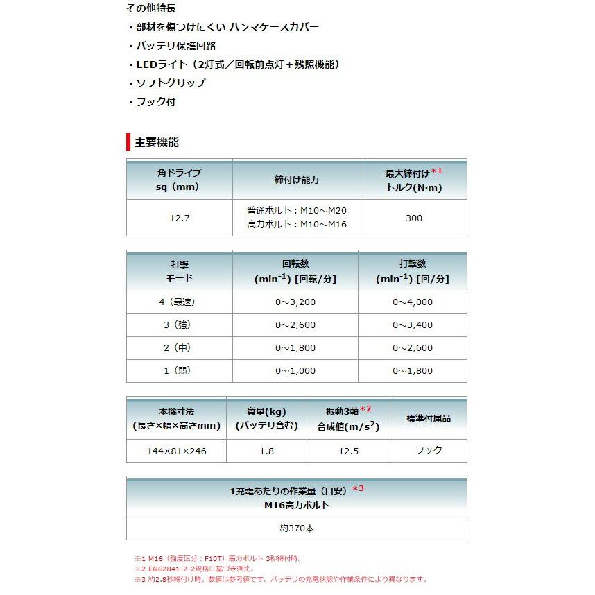 充電式インパクトレンチ TW300DZ 本体のみ コンパクト全長144mm 最大締付トルク300N・m コードレス 18V対応 【LLNDEI】 makita 在庫
