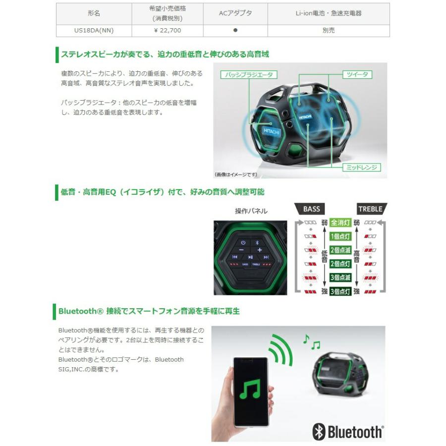 【極美品】HiKOKI(ハイコーキ) コードレススピーカ US18DA(NN) HiKOKI（ハイコーキ） 日立 14.4V/18V コードレススピーカ US18DA(NN