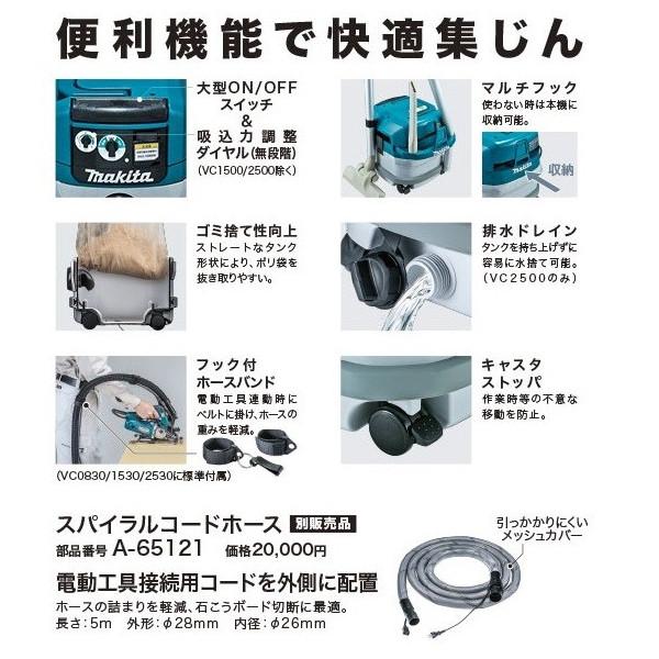 (マキタ) 集じん機 乾湿両用 VC1520 ホースφ38mmx2.5m付 集じん容量15L 吸水量12L 吸込仕事率350W 最大風量3.6m3/min 連動コンセント付 makita 大型商品｜kanajin｜04