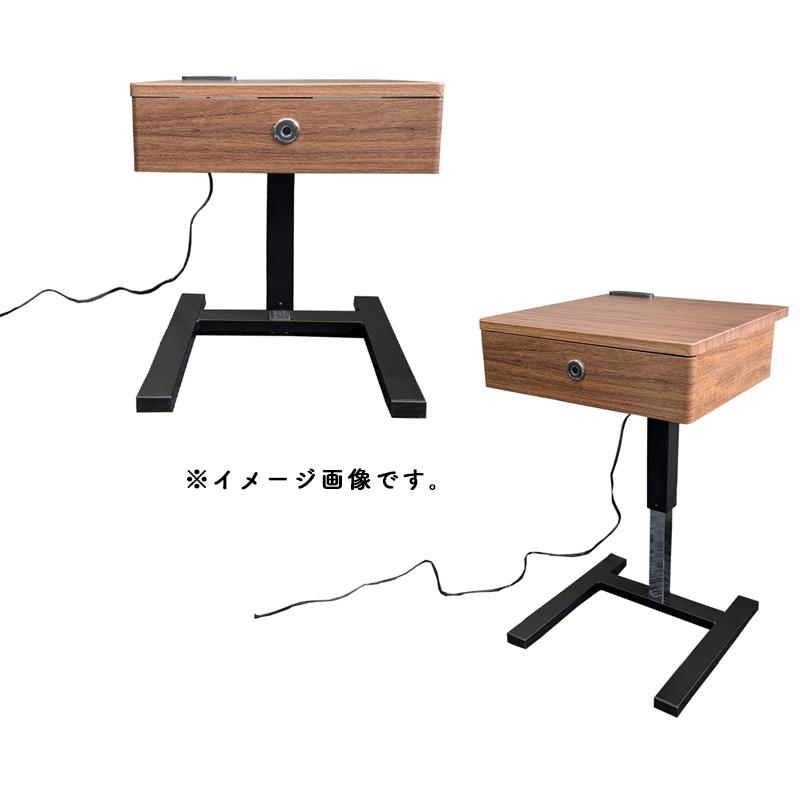 指紋認証ロック付 昇降式 昇降テーブル サイドテーブル 2口コンセント