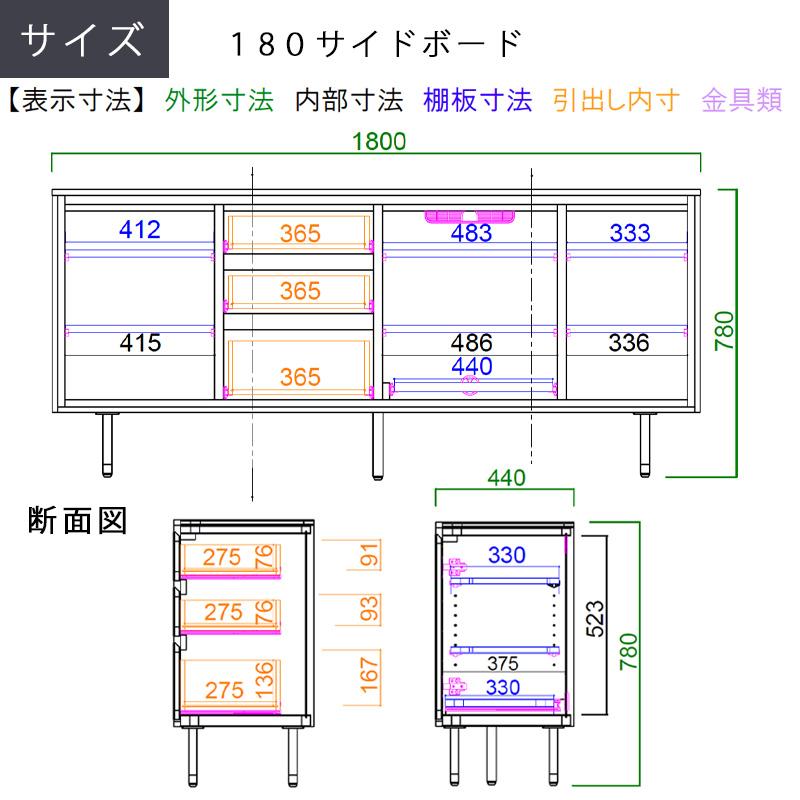 開梱設置付き チェスト キャビネット サイドボード 幅180cm 大理石調 日本製 北欧 高級感 モーブル MCVIE マクヴィ 180サイドボード ネイビー ライトグレー｜kanaken｜05