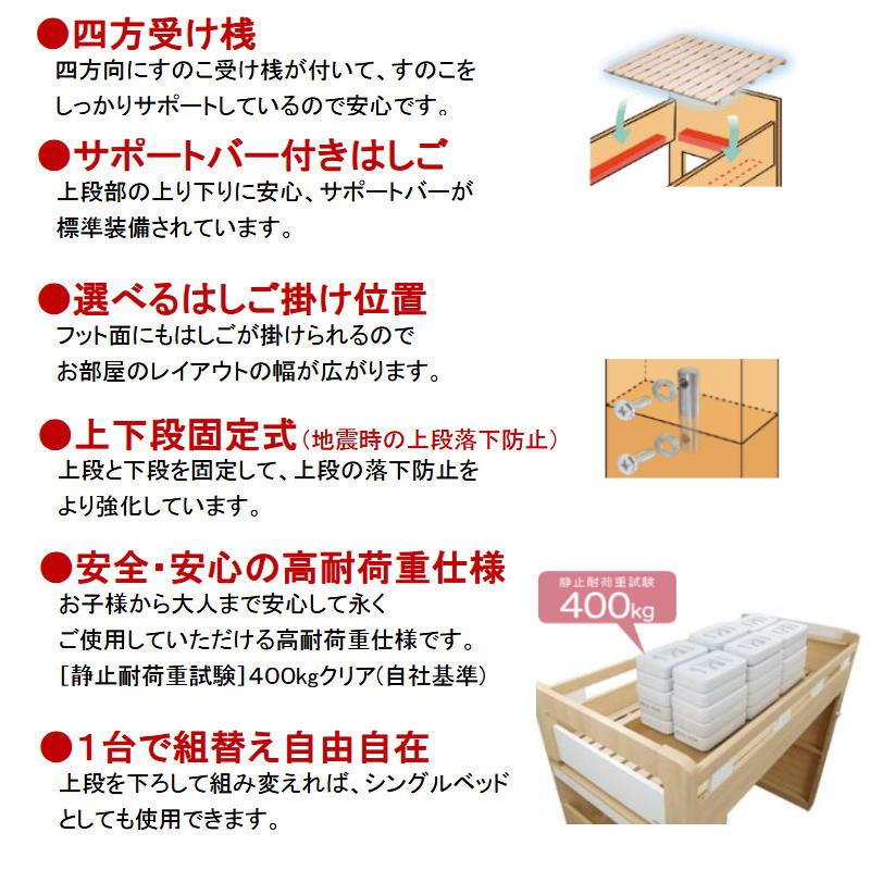 システムベッド 子供部屋 木目柄 すのこ 四方受け桟 Granz MyLabo グランツ マイラボ ミドルベッド NA BR デスク・デスクラック・ランドセルラックは別売りですの画像