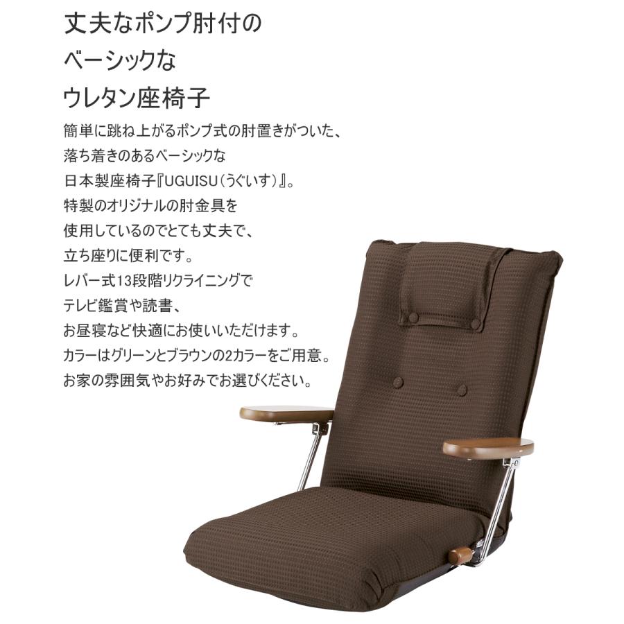 ミヤタケ 座椅子 日本製 リクライニング ポンプ肘式座椅子 UGUISU
