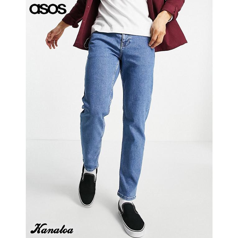 Asos エイソス テーパードジーンズ デニムパンツ メンズ テーパードパンツ ストレッチ ブルー 大きいサイズあり Century21sgr Com
