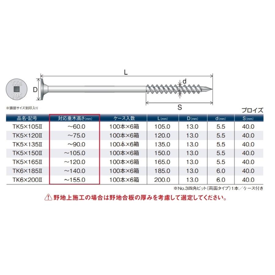 垂木留め用ビス タルキックII TK5×105II 100本入 垂木留め用ビス タルキックII TK5×105II 100本入
