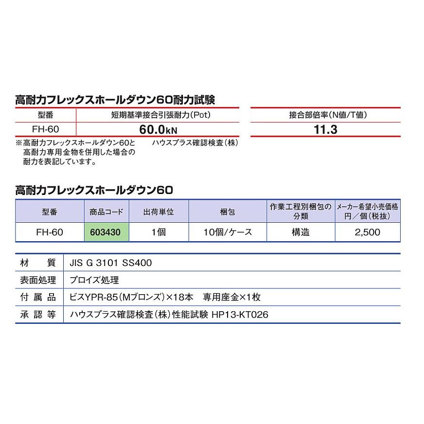 カネシン 高耐力フレックスホールダウン60 FH-60 1個 カネシン 高耐力フレックスホールダウン60 FH-60 1個