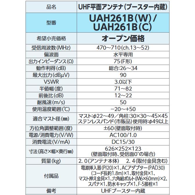 DXアンテナ UAH261B(C) UHF平面アンテナ ブースター内蔵 26素子