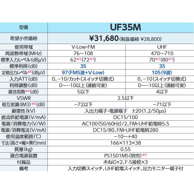 DXアンテナ DXアンテナ UF35M UHF・V-Low・FMブースター(35dB形 DXアンテナ DXアンテナ UF35M UHF・V-Low・FMブースター(35dB形