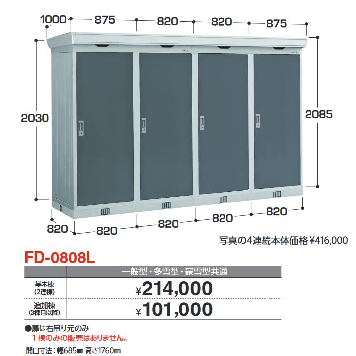 イナバ物置 FD-0808L 追加棟(3棟目以降) 連続型物置 ドアタイプ連続型 