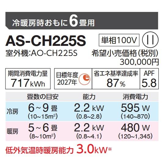 nocria 【2025年モデル】富士通ゼネラル AS-CH225S(W) ルーム