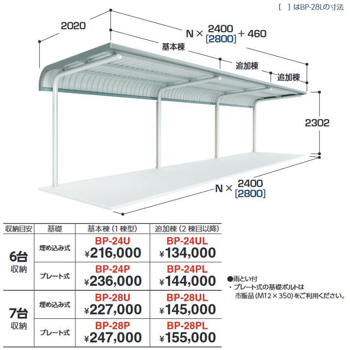 イナバ物置 BP-24UL 追加棟(2棟目以降) 埋め込み式 自転車置場(駐輪場