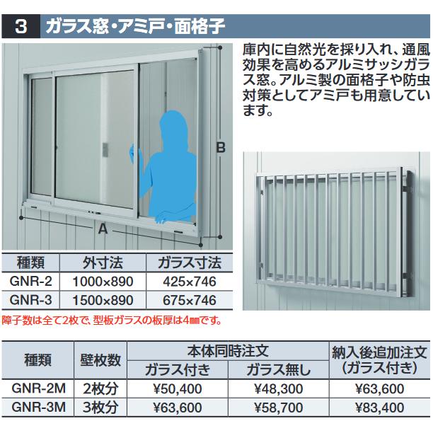 イナバとビニトップ物置２個セット イナバ物置 GNR-2M ガラス窓(ガラス付)【壁枚数2枚分】 WG型オプション