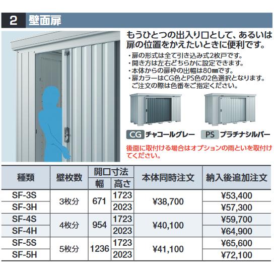 イナバ物置 SF-5H 側面扉 壁枚数5枚分 ハイルーフ用 物置・ゴミ保管庫 