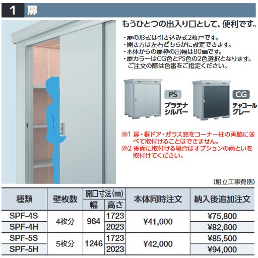 イナバ物置 SPF-5S 扉 壁枚数5枚分 FP型オプション スタンダード用