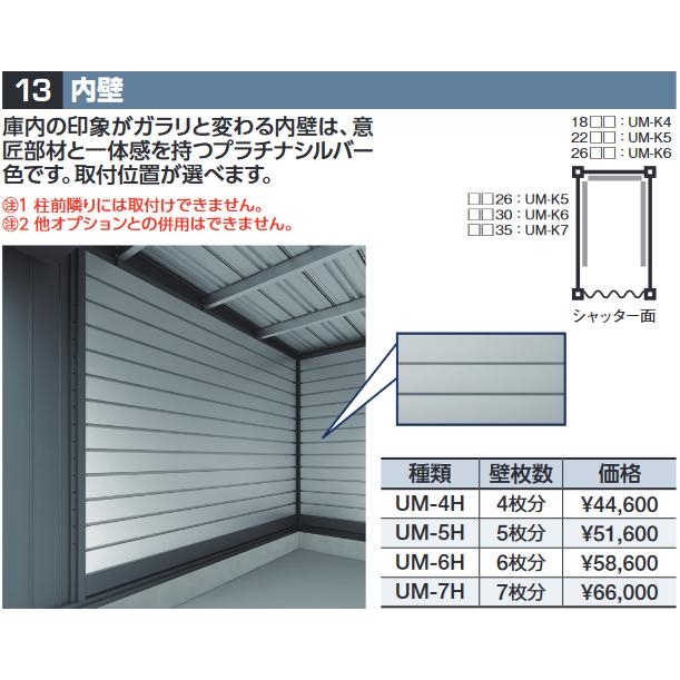 イナバ物置 UM-4H 内壁 壁枚数4枚分 DM型オプション【本体同時購入のみ 