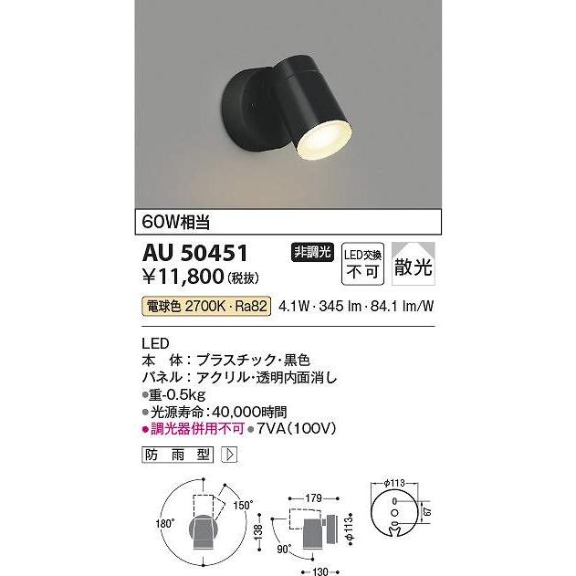 コイズミ照明 AU50451 LED防雨型スポット Σ : 住設建材カナモンジャー