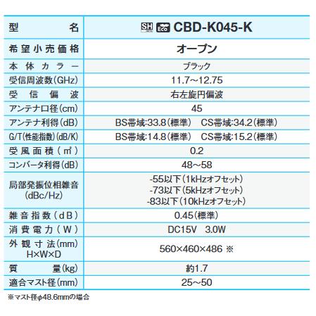 サン電子 CBD-K045-K BS・110度CSアンテナ 45cm型 ブラック【4K8K対応