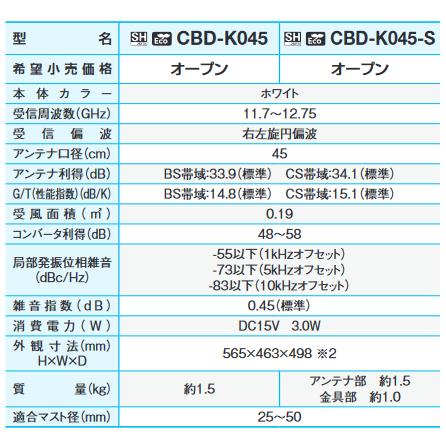 サン電子 CBD-K045-S BS・110度CSアンテナセット 45cm型【4K8K対応】 Σ