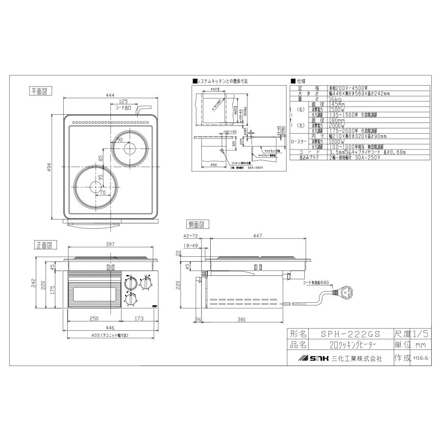 三化工業 SPH-222GS プレートヒーター 200V ⇒⇒〇[G] : 住設建材