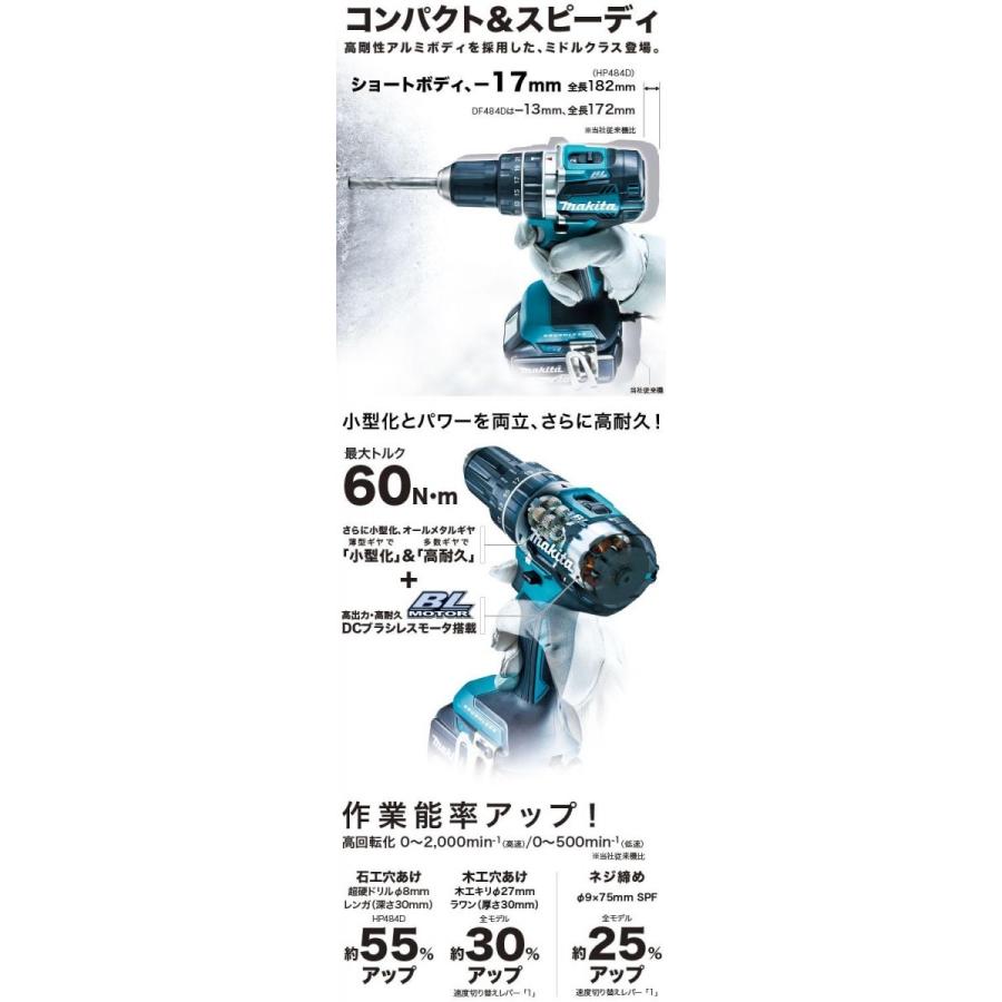 マキタ 18V 充電式ドライバドリル DF484DRGX（6.0Ah） 電動工具