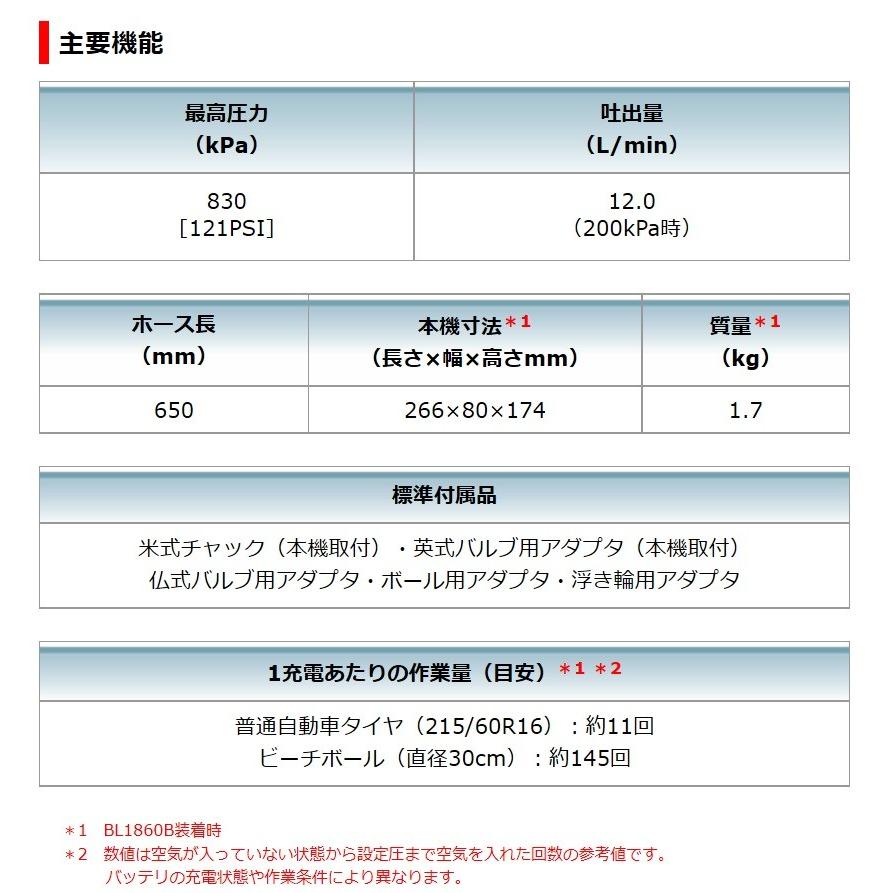 【在庫あり】マキタ 18V 充電式空気入れ MP180DZ（バッテリ・充電器・ケース別売）｜kanamono-store｜03