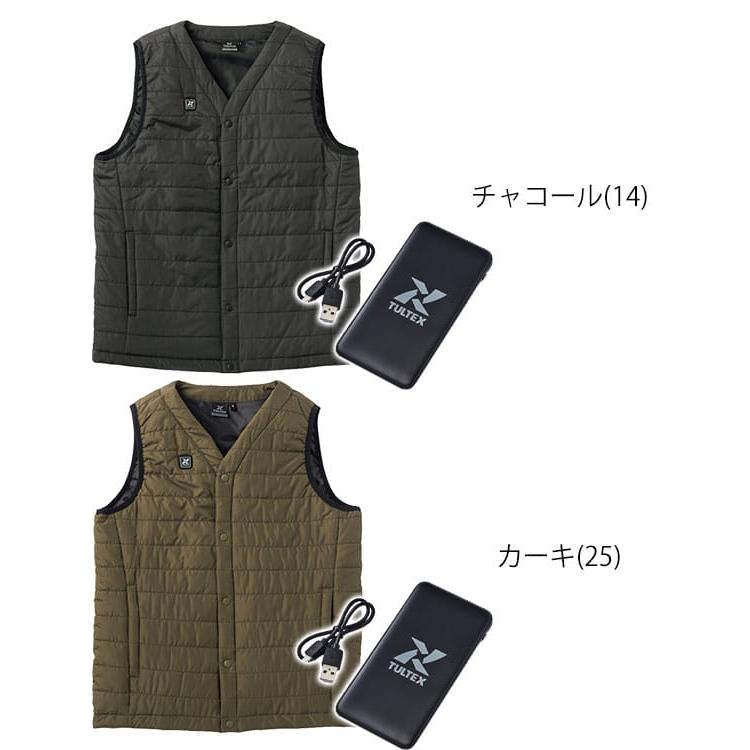 TULTEX 10秒即暖 最大55℃ 中綿 バッテリー ヒート ベスト LL 紺 10秒で即暖！TULTEX タルテックス 防風ヒーターベスト