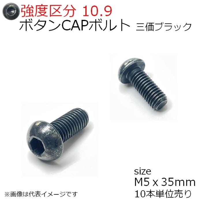 鉄 ボタンCAPボルト 三価ブラック  M5x35mm 10本入 全ネジ SSS規格 TKS(東工舎)製