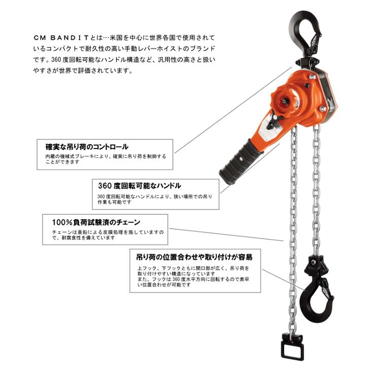 送料無料 CM BANDIT レバーホイスト 0.8t 標準揚程1.5m 072CMLH08 
