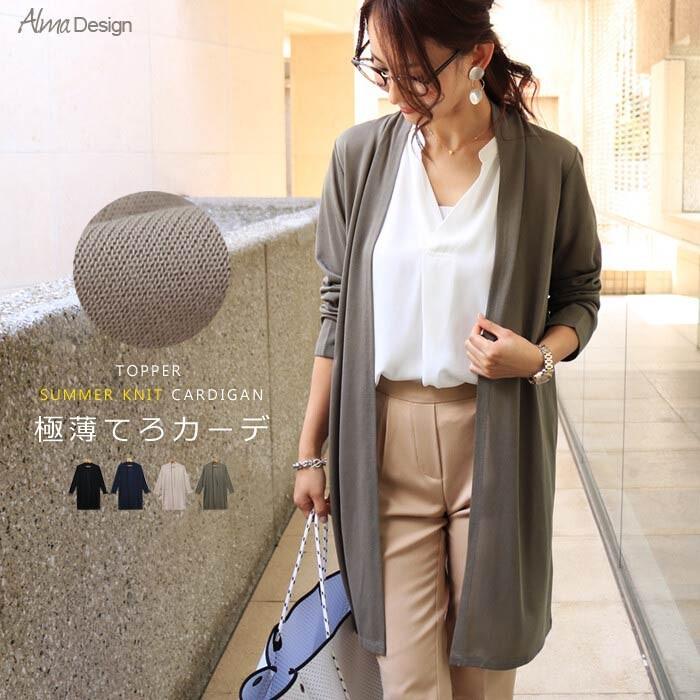 カーディガン レディース ロング丈 トッパー サマーニット ノーボタンデザイン 春夏 Faca24 華成屋かなりやshop 通販 Yahoo ショッピング