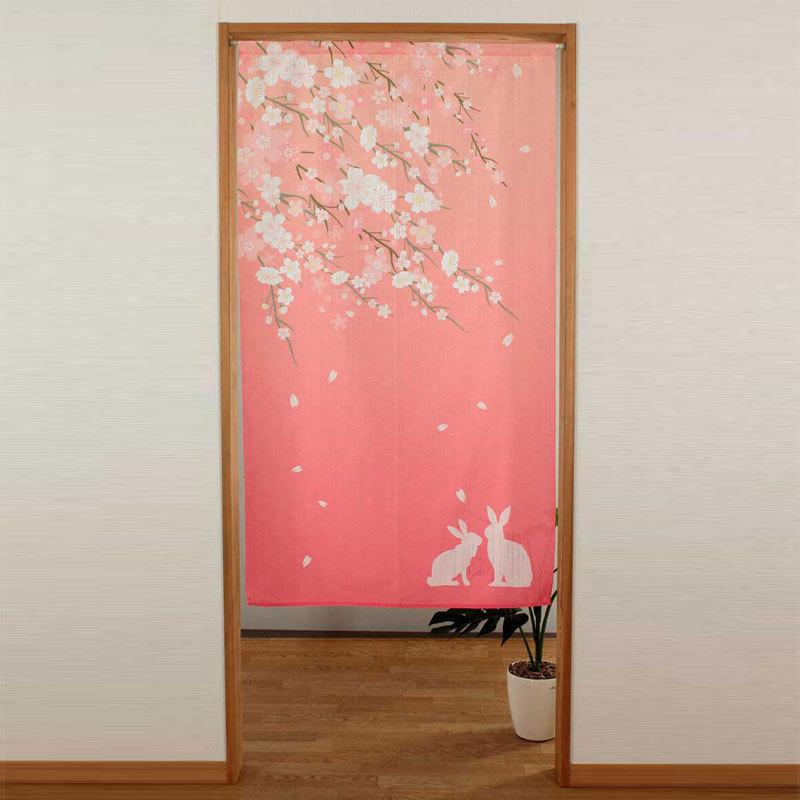 のれん 和風のれん さくら うさぎ 85×150cm 暖簾 お洒落 目隠し のれん 和風のれん さくら うさぎ 85×150cm 暖簾 お洒落 目隠し