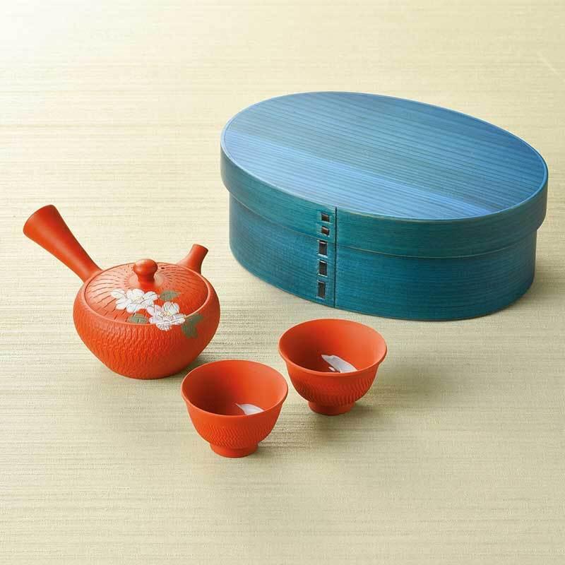 茶器揃え 常滑焼 急須 湯呑 桐わっぱ 茶器セット 椿柄 玉光作 玉光茶器