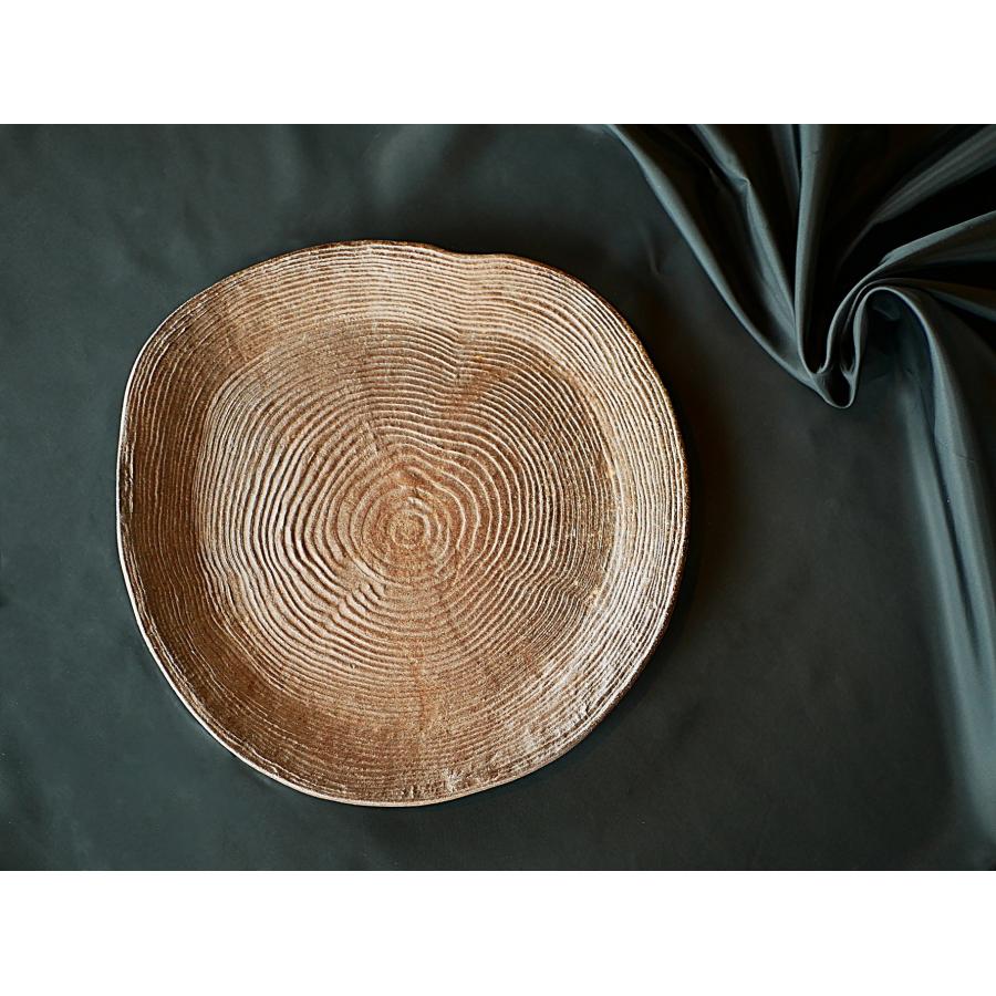 年輪プレート(杉)/津軽金山焼 金山焼 陶器 角 木目 木 模様 手作り