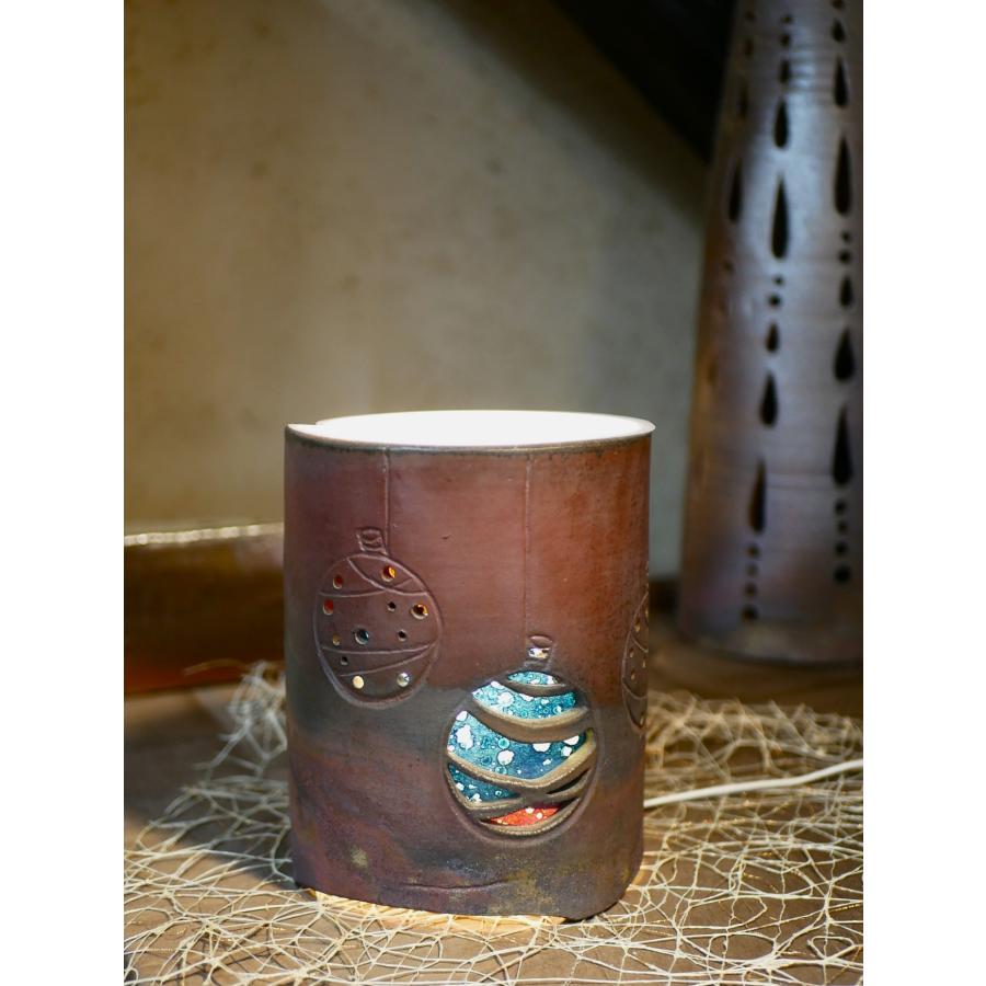 焼締自然釉家灯り 灯ろう(ヨーヨー)×忠汰のいろ紙(5)器具付き/津軽金山焼 金山焼 とう