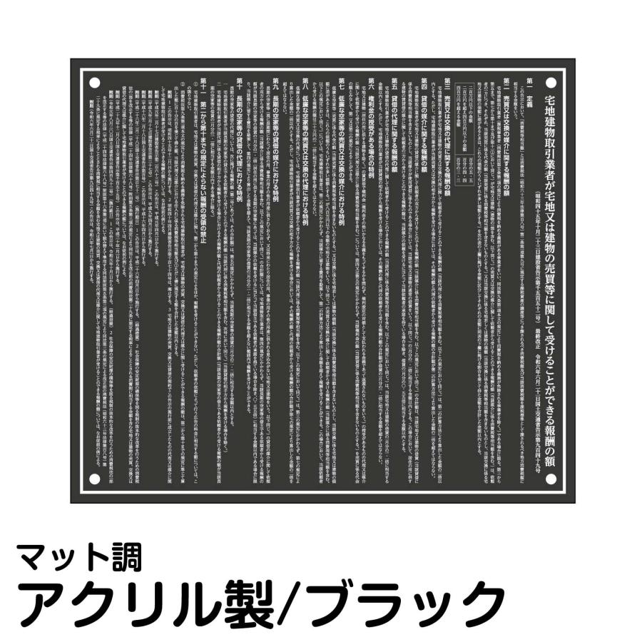 【令和6年7月1日改訂版】業者票 許可票不動産 報酬額票 全文タイプ アクリル板 マットブラック 黒 : 看板ショップ - 通販 -  Yahoo!ショッピング