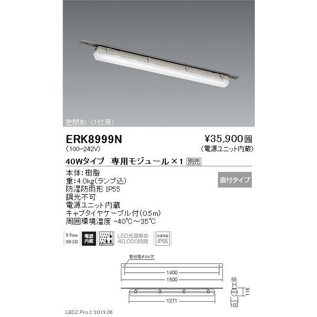 遠藤照明 用途別照明 低温用密閉形ベースライト 40Wタイプ 本体 直付 密封形-40℃クラス 1灯用 ERK8999N ※モジュール別売