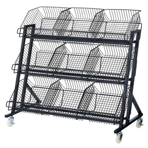 本体) 傾斜ジャンブルバスケット W90cm 3段 ブラック / kp38-797-65-2