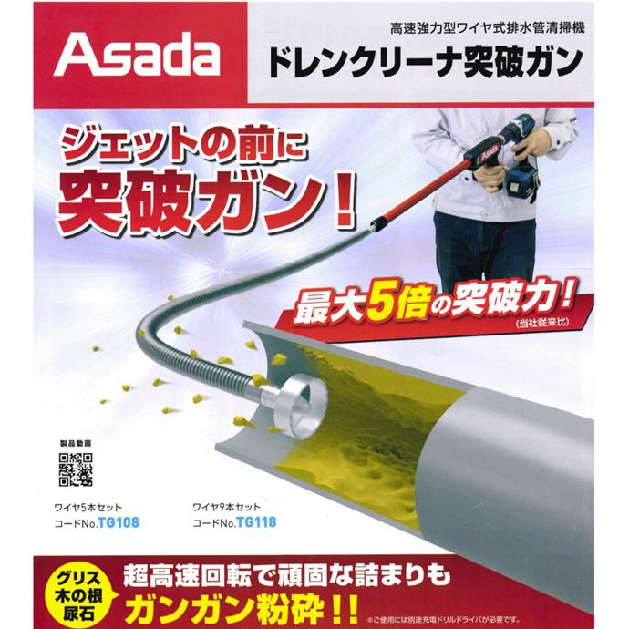 アサダ ドレンクリーナ突破ガン ワイヤ5本セット TG108 : かんだ