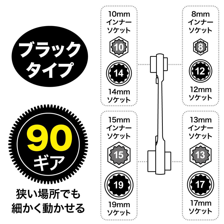JEFCOM デンサン DR-0819S-BK マルチ8ソケットレンチ（ショートタイプ