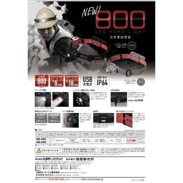HATAYA ハタヤ LHL-04G 充電式LEDヘッドライト800(ハチゼロゼロ