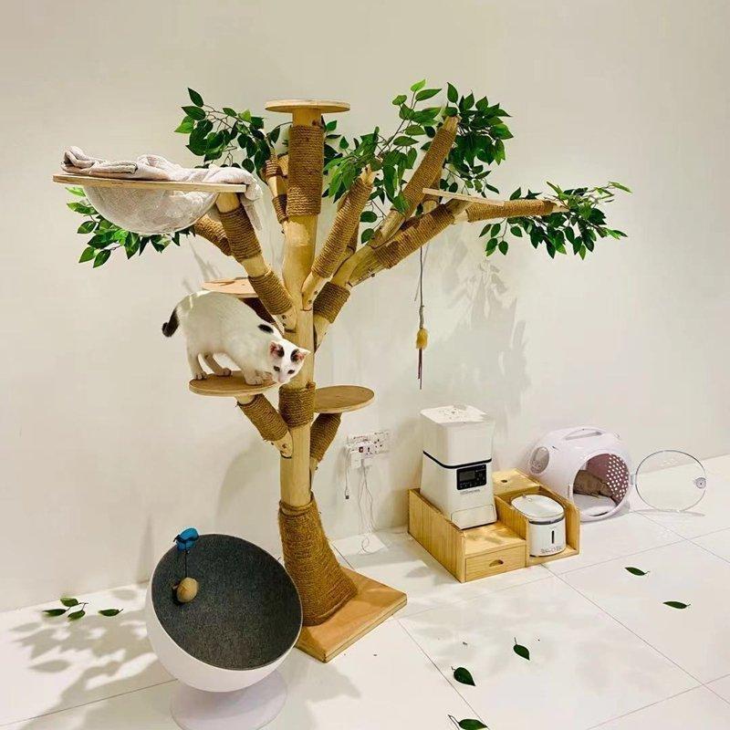 大人気 キャットタワー 木製 猫の木 猫登山 猫の活動ツリー 無垢材 猫のジャンプ プラットフォーム 猫登山タワー猫の活動木 猫の遊び地域 高1.5メートル 【KUE1069821365】(37993円)
