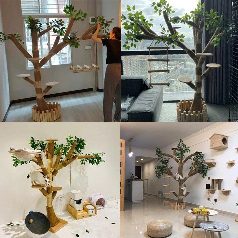 動作確認 キャットタワー 木製 猫の木 猫登山 猫の活動ツリー 無垢材 猫のジャンプ プラットフォーム 猫登山タワー猫の活動木 猫の遊び地域 高1.5メートル 【IQY9039397889】(32102円)