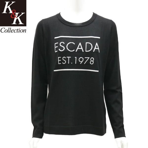 エスカーダ ESCADA セーター ニット 丸首 ウール ロゴ ブラック 正規品 2018年秋冬