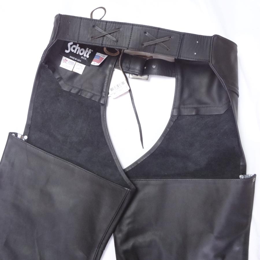 Schott ブラックレザー チャップス XS Schott N.Y.C ショット 米国製 チャップス Chaps 牛革 ブラック