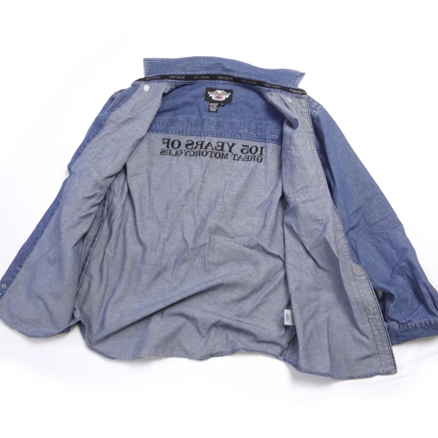 ☆美品☆ ハーレーダビッドソン デニムシャツ XL ハーレーダビッドソン 刺繍 刻印ボタン 2nd タイプ デニム 長袖