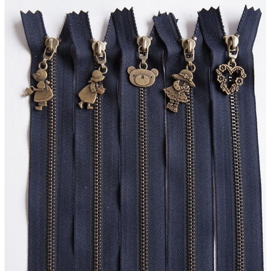 チャーム付きファスナー 30cm 5本 560 紺 : 毛糸と手芸の店 カネコヤ