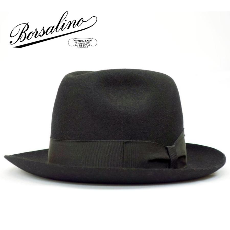 激安商品 Borsalino 購入 AUGUST イタリア製 紳士 高級帽子 小さいサイズ 帽子 中折 ハット ブラック系 父の日ギフト ファーフェルト ナカオレ プレゼント