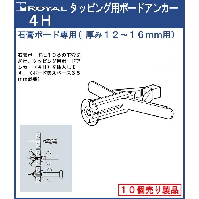 タッピング 用 ボードアンカー ロイヤル 4H 石膏ボード厚：12〜16mm用 10個単位での販売品｜kanemasa-k