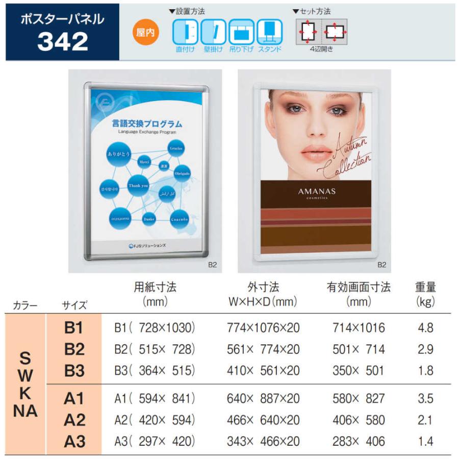 ポスターパネル ベルク アルモード 342 W(ホワイト) A2サイズ 4辺開き 直付け 壁掛け 吊り下げ スタンド 1枚 (メーカー直送 ...